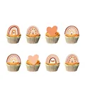 Detailed set of 24 boho rainbow and heart cupcake toppers in earth tones for party decor - Cupcake Toppers 24PCS-Rainbow