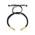Adjustable black woven rope bracelet with gold beads and a sliding knot closure - Black