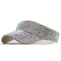 Side view of a khaki sun visor hat decorated with shiny colorful AB rhinestones - Khaki Base with AB Rhinestones (08)