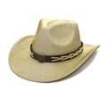 Detail van gouden glitter cowboyhoed met een lederen band en metalen stier-hoofd decoratie - M (56-58cm) / Goud