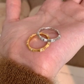 Bamboo-style 925 silver adjustable open rings in gold and silver finish with gems - Silver Bamboo Zircon (JZ1079)