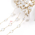 Golden chain with 12mm white star-shaped faux pearls and small metal beads - 12mm Irregular Star Pearl