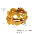 Détail de la bague multicouche en acier inoxydable avec cœur en zircon et vagues - US 8 / Style de Coeur Couronne de Vague Or avec Zirconia (A999-7)