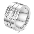 12mm silberner Edelstahlring in Quadratform mit Zirkonia-Inlay und 18K Gold-Finish - US 6 / Stahlfarbe