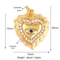 Gold plated copper heart evil eye pendant with blue center stone and white zircon micro-pave - Gold Heart Blue Eye Style (K085207K2)