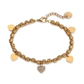 18K gold plated stainless steel beaded bracelet with heart charms and zircon stones - Gold