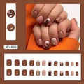 Braune Herbst-Bär-Kunstnägel-Set mit 24 Stück kurzen quadratischen runden Nagelspitzen - W1466 Süßer Bär (Kleber-Stil)