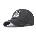 Washed dark grey baseball cap featuring a white embroidered cat face on a vintage style - Adjustable / Black