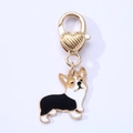Cute Corgi enamel charm with heart lobster clasp for pet collars and keychains - Black and White Corgi
