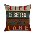 Vintage-Kissenbezug mit Holzmaserung und Life is Better at the Lake Aufdruck - Stil 17/LAKE / 45cmx45cm