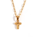 18K gold plated paperclip chain necklace featuring a minimalist letter T bubble pendant - Gold-T