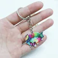 Acryl-Schlüsselanhänger mit buntem Schmetterling, rotem Lippendesign und Silberring - Schmetterling Lippen Schlüsselanhänger
