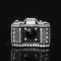 Luxury black camera-shaped evening clutch bag with sparkling crystals and chain strap - 15x10 Camera Black