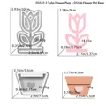 Macro-opname van siliconen mal voor tulp-bloempot met gedetailleerde afmetingen en gewicht - Tulpplug + Bloempotbasis