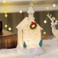 Luminous crystal resin Christmas church with LED lights and mini holiday trees decoration - New Garland Clear House