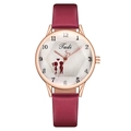 Montre quartz femme avec bracelet cuir bordeaux et cadran cœur couple or rose - Rose rouge