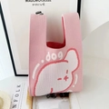 Pink knitted tote bag with cute white puppy pattern and dog text on stylish background - Pink Dog