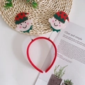 Festive Christmas headband featuring smiling elf ornaments with springs on a red fabric band - Red Hat Elf