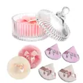 Glitter powder puff set with ribbon bows in a classic ribbed glass storage container - 1 Beige + 1 Pink + 4 Triangle Puffs (In Glass Jar)