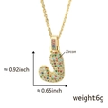 Gold letter J pendant necklace featuring colorful zircon stones and dimensions - Letter J