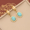 Bohemian gold stainless steel earrings with sunflower pendant and turquoise stone inlay - Turquoise Oval Sunburst Style(1#)