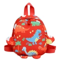 Red kids dinosaur backpack with cute colorful cartoon prints and 3D feet details - Red