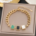 18k gold plated stainless steel bracelet featuring a split cuban and snake chain design - Gold Patchwork Rectangular Geometric Style (5265)