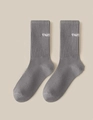 Chaussettes mi-hautes en coton gris avec broderie thum blanche et texture côtelée - Taille unique / Gris foncé