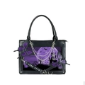 Close-up of gothic butterfly tote bag with purple moon illustration and metal chains - Purple Moon Butterfly