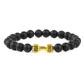 Pulsera de cuentas de piedra de lava negra mate con dije de pesa dorada grabado LIFT LIVE - Perlas Mate / Oro Antiguo