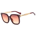 Oversized square sunglasses in burgundy with orange gradient lenses and gold chain arms - Tea Frame Gradient Red Yellow Lens