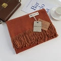 Solid caramel cashmere-feel scarf with fringes and minimalist brand tag decoration - Red Brown / 200cm
