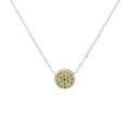 Minimalist silver chain necklace featuring a round pendant with yellow-green pave gemstones - August Light Green - Silver