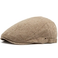 Men's light brown breathable cotton linen flat cap with adjustable bronze buckle - Adjustable (54-59cm) / Khaki