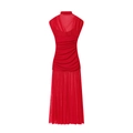 Elegant sleeveless red mesh dress with ruching details and a slimming long silhouette - XS / Red