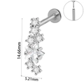 Piercing étoile en acier chirurgical argenté avec zircon blanc et détails de taille - Style Pierre Principale Pentagramme (#13)