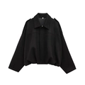 Detail of black bomber jacket featuring epaulettes, oversized batwing sleeves and hem. - S / Black