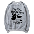 Grey Mama Est 2025 Coquette Hoodie with Our First Mother's Day Together print on white background - Light Gray