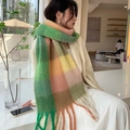 Écharpe à carreaux pour femmes avec franges en vert, rose et orange style faux cachemire - 19# Multicolore Grand Patchwork