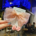 Pince à cheveux noeud en tulle rose avec paillettes et pompons pour filles - Rose Orangé