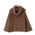 Pull en maille marron ample avec col montant et texture à rayures verticales sur cintre - Taille unique / Camel