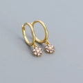 925 silver gold-plated hoop earrings with delicate purple zircon flower charms - 925 Silver / Golden (Purple Stone)