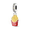 Detail of red enamel french fries charm with sparkling yellow and white zircon inlay - French Fries Pendant