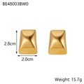 Golden geometric rectangle stud earrings with polished mirror finish for women - Twisted Geometric Stud Earrings (BE48003BW0)