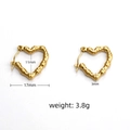 Golden 18k stainless steel heart bamboo hoop earrings with 17mm width measurements - 05-Heart Bamboo