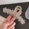 Matte jelly-textured flower shark hair claw clip in a translucent large size design - 13cm / Light Gray