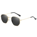 Hexagonal vintage gold metal frame sunglasses with dark lenses and slim temples - Gold Frame/Black Gray Lens (Polarized)