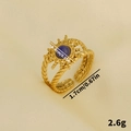 18K gold-plated stainless steel sunflower ring with blue natural stone and open band - Gold/Blue Stone
