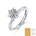 Elegant six-prong moissanite ring in S925 silver with intricate engraved band detail - R9251 Moissanite Style / 1 Carat / 6.5mm (With GRA Certificate)