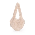 Borsa a spalla in ecopelliccia a forma di cuore beige con morbida texture di peluche - Cachi